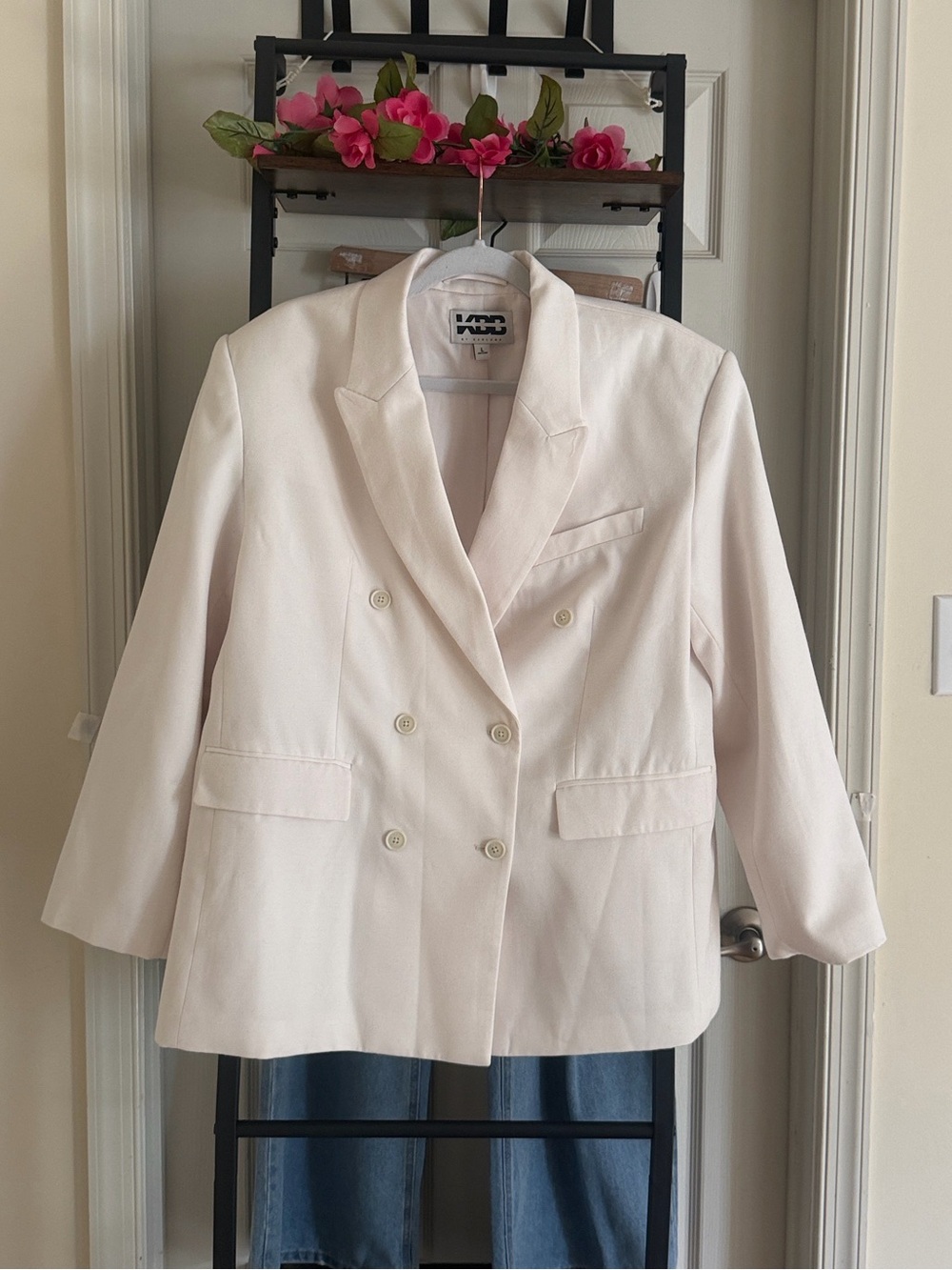 KBB Double-Breasted Cream Blazer Jacket Office wear Spring Y2K Minimalist